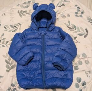 Cozy blue puffer jacket bear ears toddler boy flaws 2-3t  winter coat
